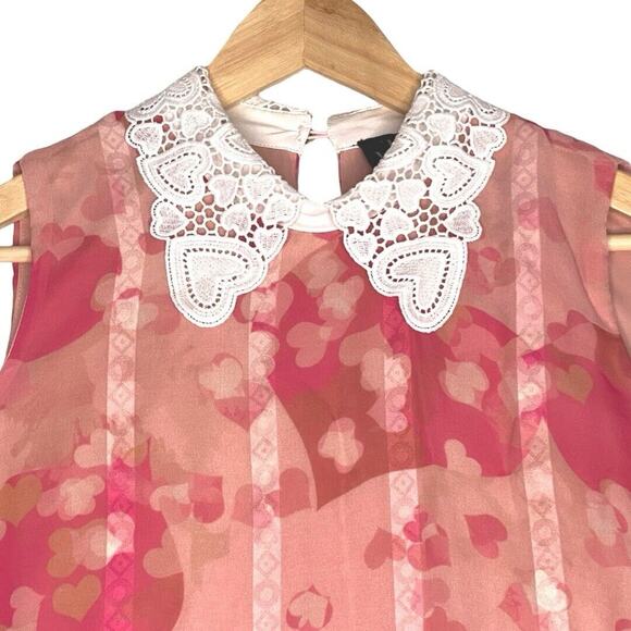 The Moon Sheer Heart Dress Womens L Pink Romantic Whimsical Balletcore Coquette - Picture 2 of 11